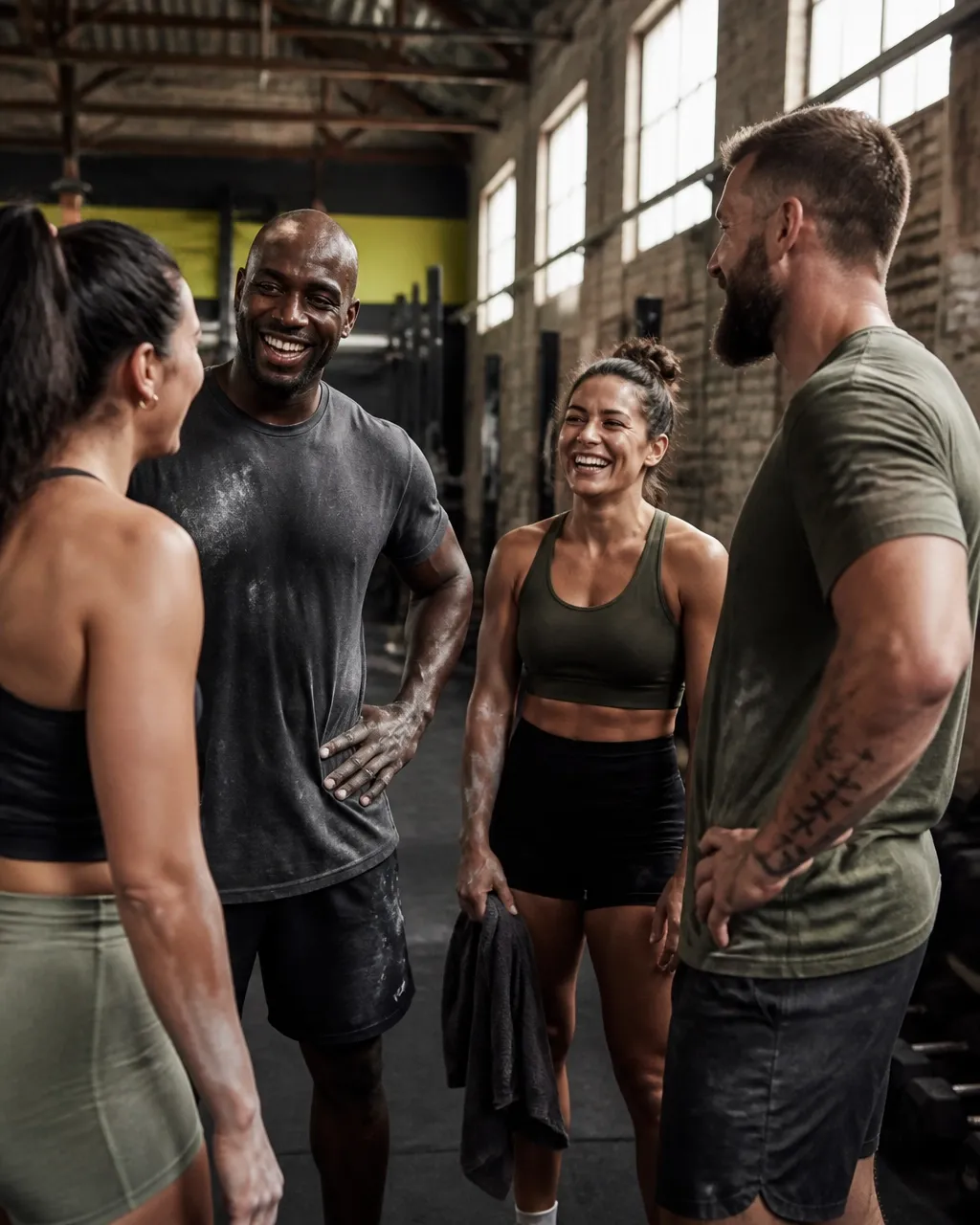 Gym members finishing a group training session together